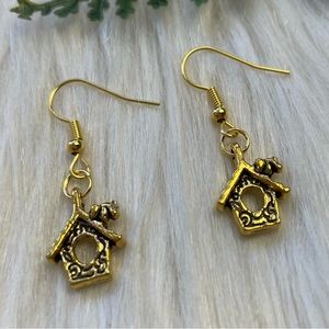 Bird house dangle earrings